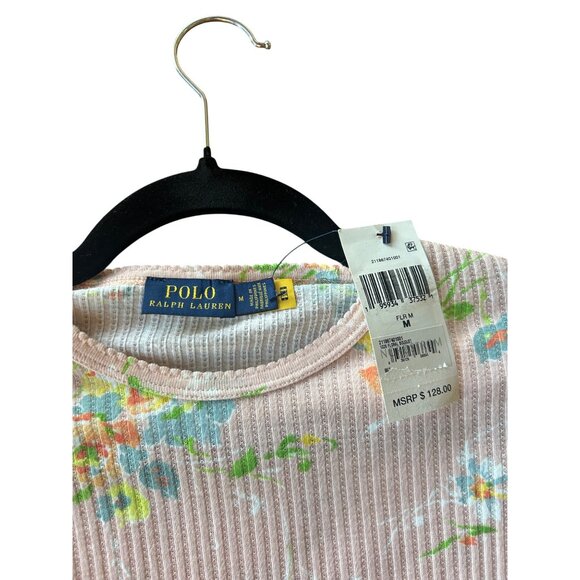 Ralph Lauren ‘Floral Bouquet’ Ribbed Short-Sleeve Lettuce Trimmed Light Weight t - Picture 11 of 13
